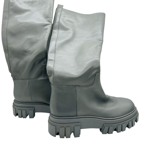 MARC FISHER WOMEN’S BEAUTIFUL TALL GRAY LEATHER PLATFORM MALENA BOOTS SIZE 8.5 - Picture 3 of 15